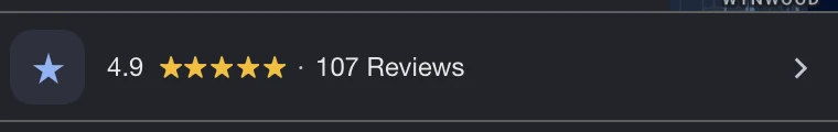 A customer review summary the AI reads: 4.9 stars across 107 reviews.